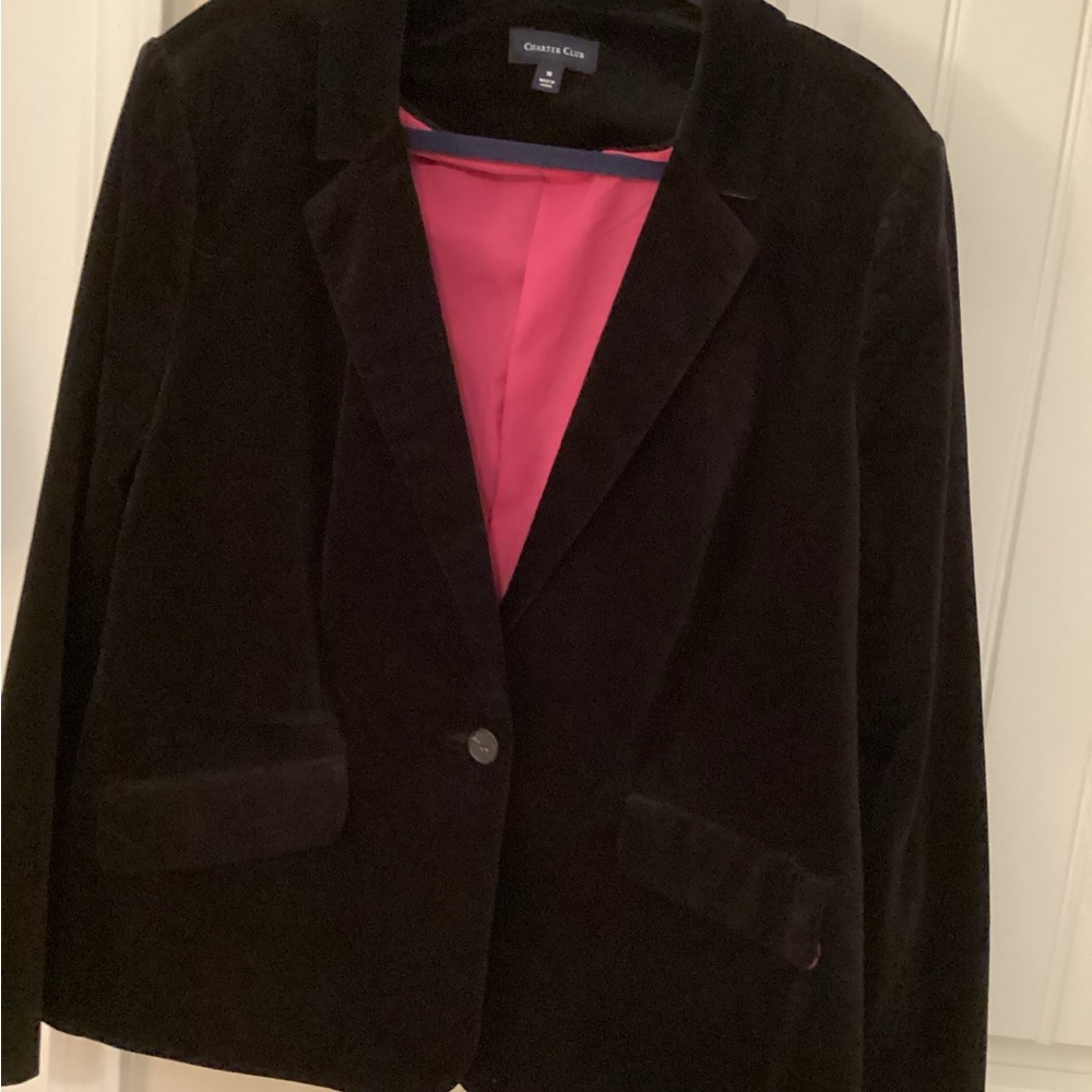 Charter Club Black Velvet Blazer with Pink Lining